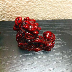 Vintage Chinese Dragon Resin Figurine Statue Cinnabar Red Feng-Shui 3” C